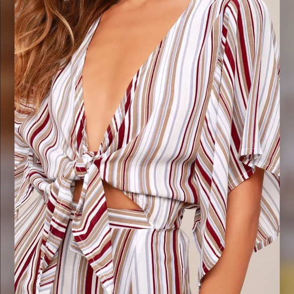 Faithfull the brand tilos striped tie front cut out wide leg jumpsuit romper - Picture 2 of 14